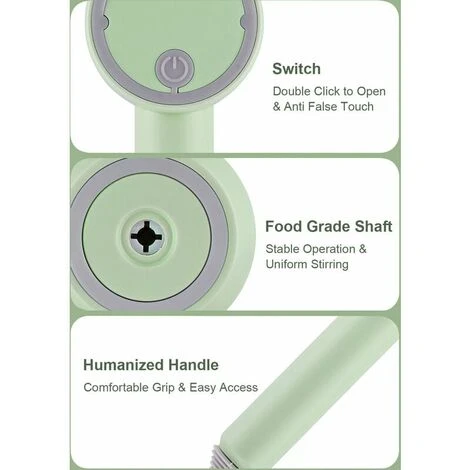 Detachable Double-Stick USB Egg Beater Portable Electric Egg Whisk Cordless 3-Speed Adjustable Stainless Steel Kitchen Mixer, Green - Image 4