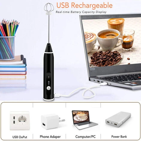 Rechargeable Electric Milk Frother With For Coffee, Matcha, Latte Cappuccino, Hot Chocolate - Image 2