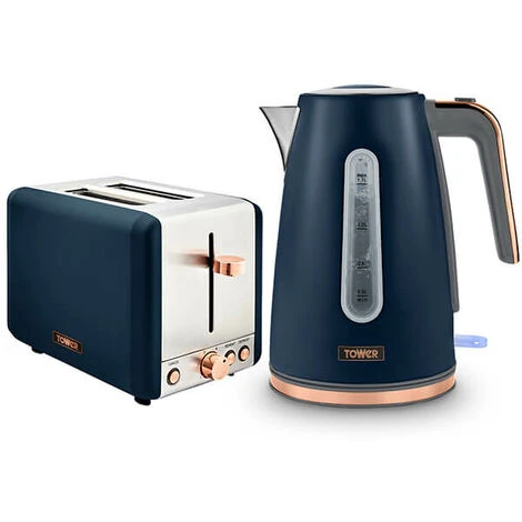 Tower Cavaletto Jug Kettle And 2 Slice Toaster Set Midnight Blue