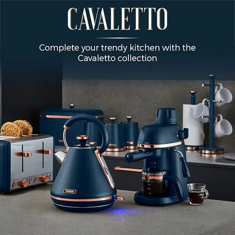 Tower Cavaletto Jug Kettle And 2 Slice Toaster Set Midnight Blue - Image 4
