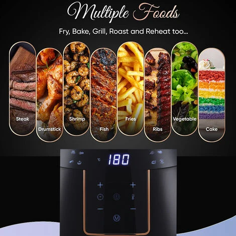 Livingandhome Black Large 5.5L Digital Touchscreen Air Fryer - Image 2