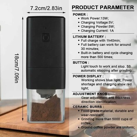 Portable Electric Coffee Grinder, Coffee Grinder 1300mAh USB Rechargeable Coffee Grinder With Brush For Coffee Beans, Spices, Nuts - Image 5