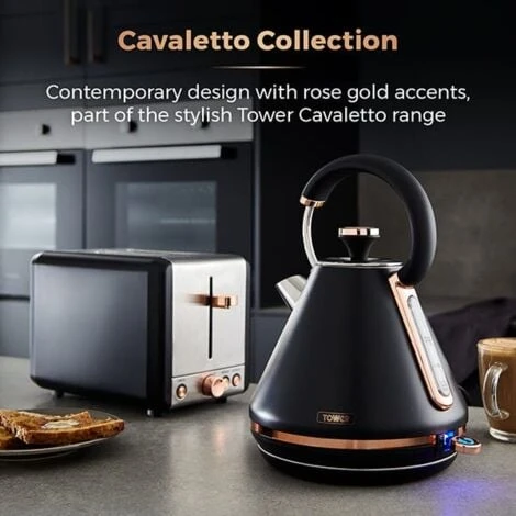 Tower Cavaletto Pyramid Kettle And 2 Slice Toaster Set Black - Image 4