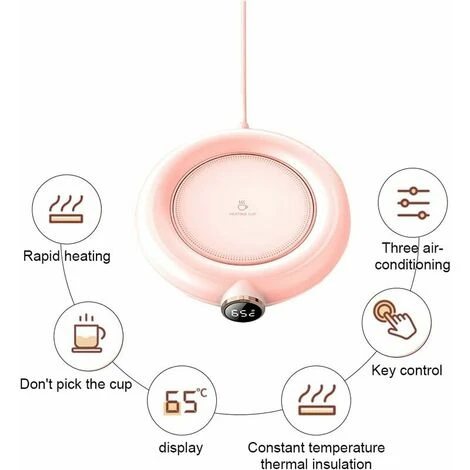 Coffee Mug Warmer, Automatic Shut Off USB Cup Warmer, Electric Beverage Heater, Tea Drink Heater Tray Mug Pad Heating Coaster Pad 220V (Pink) - Image 3