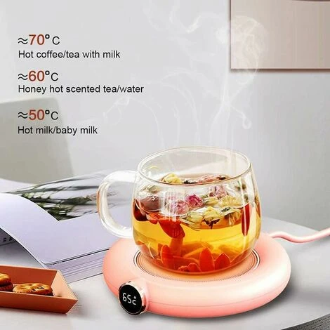 Coffee Mug Warmer, Automatic Shut Off USB Cup Warmer, Electric Beverage Heater, Tea Drink Heater Tray Mug Pad Heating Coaster Pad 220V (Pink) - Image 5