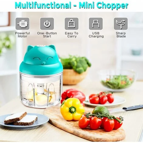 Mini Hachoir Électrique Multi Moulinette, 250ml Mixer Blender Avec Design Acier Inoxydable 3 Lames, Presse Ail Hachoir, Petit Mixeur Utilisation Facile Et Rapide Pour Viande, Oigno, Herbes - Image 2