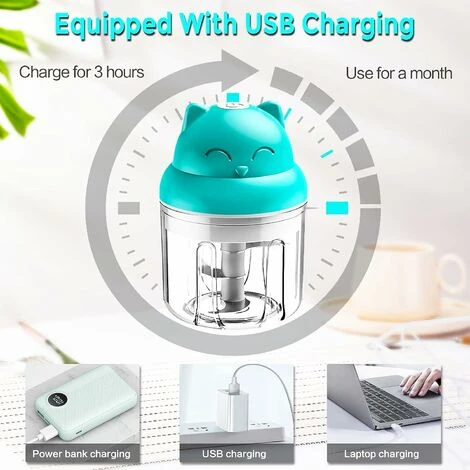 Mini Hachoir Électrique Multi Moulinette, 250ml Mixer Blender Avec Design Acier Inoxydable 3 Lames, Presse Ail Hachoir, Petit Mixeur Utilisation Facile Et Rapide Pour Viande, Oigno, Herbes - Image 3