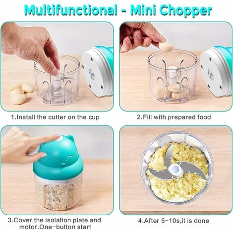 Mini Hachoir Électrique Multi Moulinette, 250ml Mixer Blender Avec Design Acier Inoxydable 3 Lames, Presse Ail Hachoir, Petit Mixeur Utilisation Facile Et Rapide Pour Viande, Oigno, Herbes - Image 5