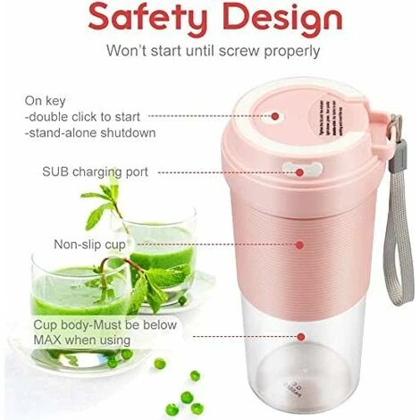 Mixeur Portable, Mini Melangeur A Smoothie, Melangeur De Fruits Personnel, Presse-agrumes Electrique USB Portable Avec 2 Lames, Batterie Rechargeable 1400 MAh - Image 2