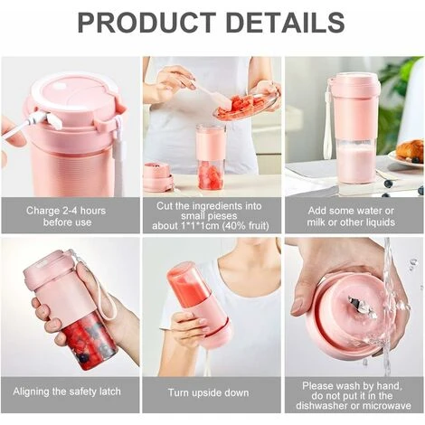 Mixeur Portable, Mini Melangeur A Smoothie, Melangeur De Fruits Personnel, Presse-agrumes Electrique USB Portable Avec 2 Lames, Batterie Rechargeable 1400 MAh - Image 3
