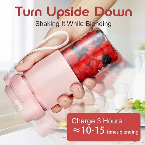 Mixeur Portable, Mini Melangeur A Smoothie, Melangeur De Fruits Personnel, Presse-agrumes Electrique USB Portable Avec 2 Lames, Batterie Rechargeable 1400 MAh - Image 5