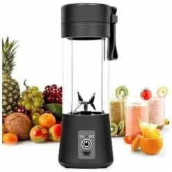 Portable Blenders Tumbler Electric Fruit Blender USB Rechargeable Juice Blender Personal Blender2 6 3D Blades For Superb Blending 380ml Black