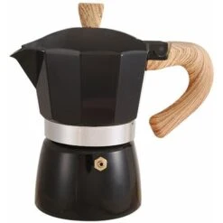 300ml Italian Wooden Handle Mocha Coffee Pot Aluminum Pot (black)