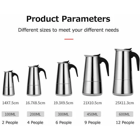 Stainless Steel Coffee Maker Portable Electric Coffee Maker Mocha Latte Stove Espresso Filter Pot European Coffee Cup (300ml) - Image 2