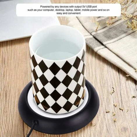USB Wood Grain Cup Warmer Heat Beverage Warmer Desktop Tea Cup Mat Heating Pad Black - Image 2
