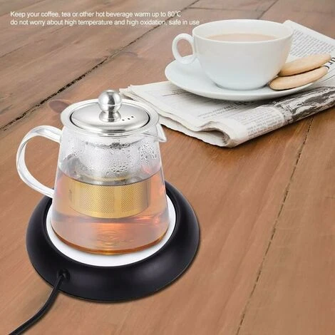 USB Wood Grain Cup Warmer Heat Beverage Warmer Desktop Tea Cup Mat Heating Pad Black - Image 3
