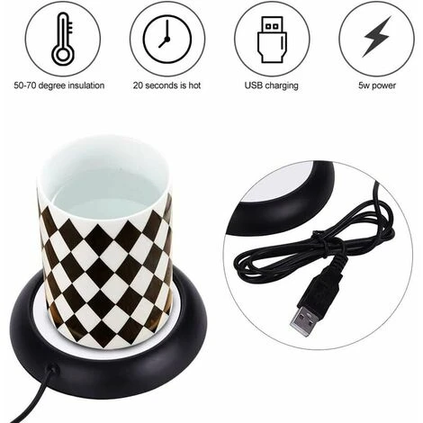 USB Wood Grain Cup Warmer Heat Beverage Warmer Desktop Tea Cup Mat Heating Pad Black - Image 4