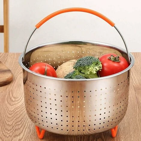 Stainless Steel Steamer Basket, 3L Vegetable Steamer Basket, Pressure Cooker Steamer Basket, Instant Steamer Basket, With Silicone Covered Handle, For Cooking Vegetables And Foods - Image 3
