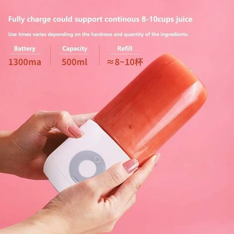 500ml Mini Plastic Portable Fruit Blender With 6 Personal Stainless Steel Blade Blender For Vegetables Smoothie Shakes USB Rechargeable Electric Blender - White - Image 2