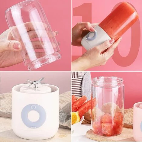 500ml Mini Plastic Portable Fruit Blender With 6 Personal Stainless Steel Blade Blender For Vegetables Smoothie Shakes USB Rechargeable Electric Blender - White - Image 3
