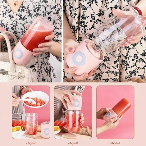 500ml Mini Plastic Portable Fruit Blender With 6 Personal Stainless Steel Blade Blender For Vegetables Smoothie Shakes USB Rechargeable Electric Blender - White - Image 5
