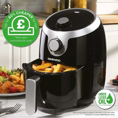 Daewoo 2L Single Pot Air Fryer Compact Black 80 To 200°C SDA1599GE - Image 2