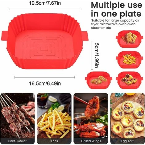 Silicone Air Fryer Basket Air Fryer Silicone Pot Reusable Silicone Basket 19.5cm Air Fryer Essential Accessory For Hot Air Fryer Microwave Frying Pan(Red) ZQYRLAR - Image 2