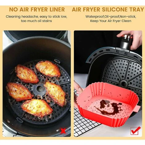 Silicone Air Fryer Basket Air Fryer Silicone Pot Reusable Silicone Basket 19.5cm Air Fryer Essential Accessory For Hot Air Fryer Microwave Frying Pan(Red) ZQYRLAR - Image 4