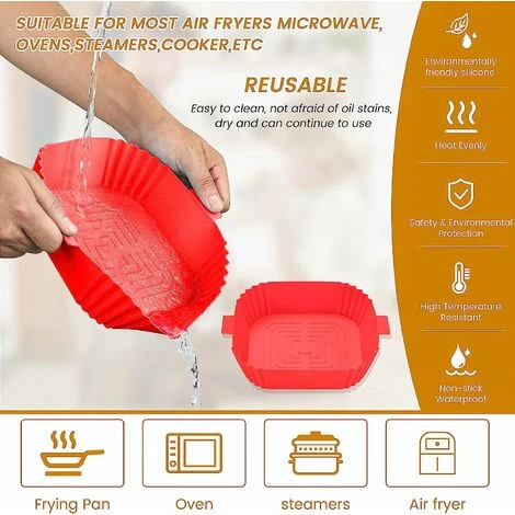 Silicone Air Fryer Basket Air Fryer Silicone Pot Reusable Silicone Basket 19.5cm Air Fryer Essential Accessory For Hot Air Fryer Microwave Frying Pan(Red) ZQYRLAR - Image 5