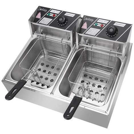 Electric Fryer 2500W 220-240V 12.7QT/12L Stainless Steel Double Cylinder Electric Fryer UK Plug - Image 2