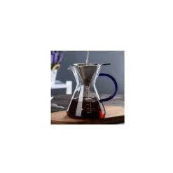 1 Pack Pour-Over Coffee Maker Set With Coffee Measure And Cork Stopper - Stylish Drip Coffee Maker With Glass Carafe And Permanent Stainless Steel Filter (500ml)