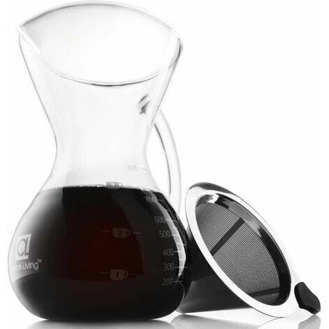 1 Pack Pour-Over Coffee Maker Set With Coffee Measure And Cork Stopper - Stylish Drip Coffee Maker With Glass Carafe And Permanent Stainless Steel Filter (500ml) - Image 4