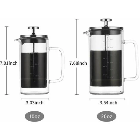300/600ml Double Wall French Press Coffee Maker Heat Resistant Borosilicate Glass With High Density Stainless Steel Filter, 300ml - 300ml - Image 2